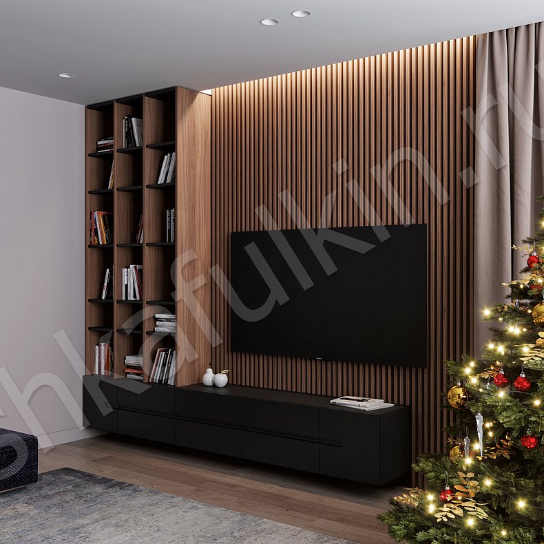 Изображение Стенка Дакота Белый Черный Древесный Светлые Темные Современный Гостиная Для книг Под ТВ 2