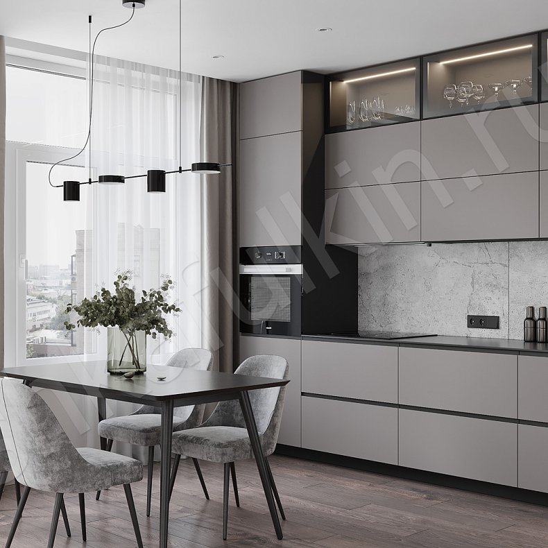 Изображение Кухня Меганом Серый Светлые Современный Для посуды Для декора 1