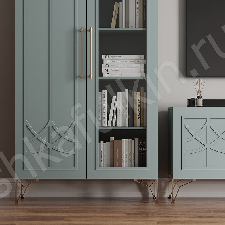 Изображение Стенка Стефани Синий Цветной Светлые Неоклассика  Гостиная Для книг Для декора Под ТВ 2