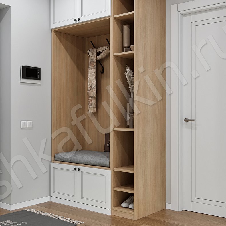 Прихожая Хюгге Белый Древесный Светлые Скандинавский 4х створчатые Прихожая Для вещей 9