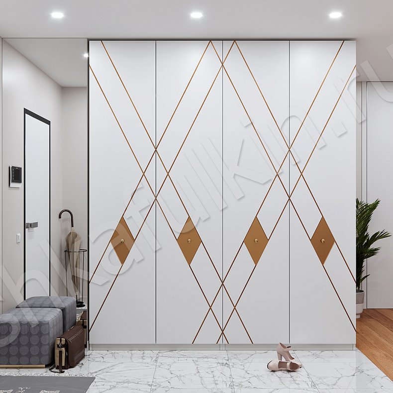 Шкаф Ромбо Белый Коричневый Светлые Модерн 4х створчатые Прихожая Для вещей