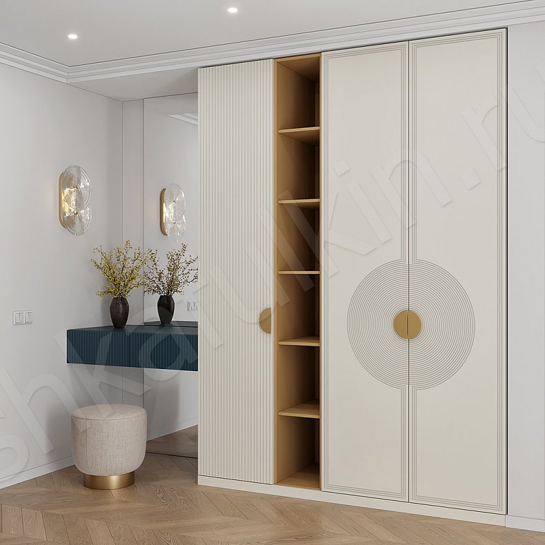 Шкаф в прихожую Ришелье Древесный Белый Синий Светлые Неоклассика 2х створчатые Прихожая Для вещей 1