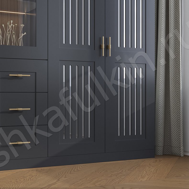 Шкаф-витрина Сандерс Темные Черный Современный 2х створчатые Гостиная Для вещей Для декора Для книг 5