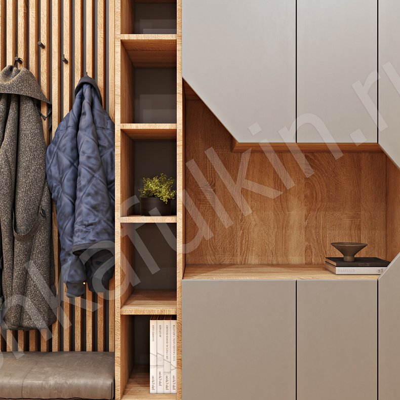 Прихожая Альма Серый Светлые Древесный Скандинавский 2х створчатые Прихожая Для вещей 5