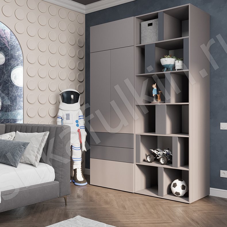 Изображение Шкаф Толли Темные Светлые Серый Древесный Черный Белый Скандинавский 2х створчатые Детская Для вещей Для декора Для книг Для белья 7