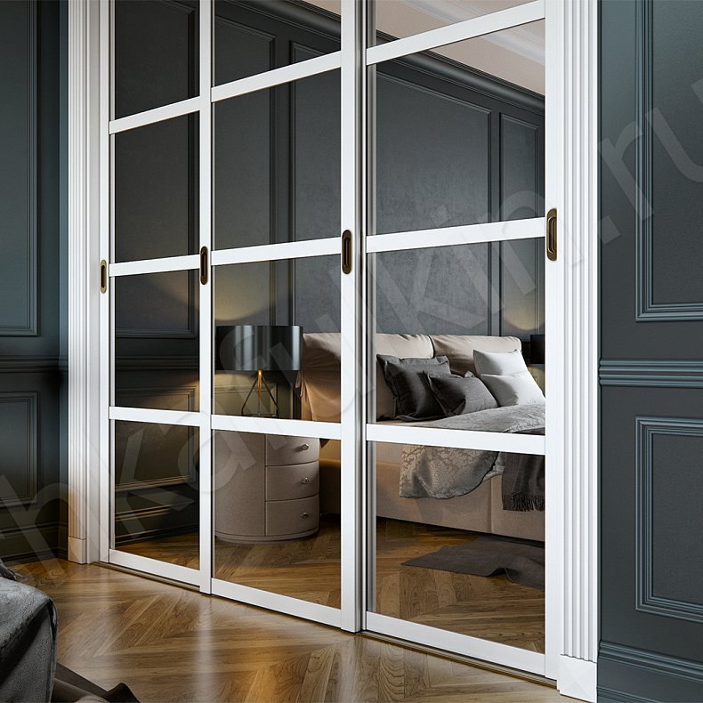 Изображение Встроенный шкаф-купе Шерлок Белый Светлые Классика 3х створчатые Спальня Для вещей 2