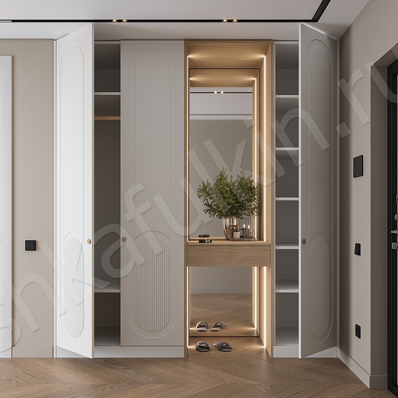 Изображение Прихожая Маурис Белый Цветной Синий Светлые Неоклассика 3х створчатые Прихожая Для вещей 4