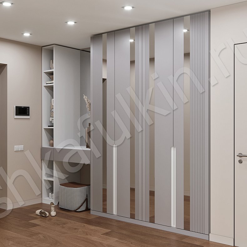 Изображение Прихожая с консолью Альгеро Светлые Серый Модерн 4х створчатые Прихожая Для вещей 1