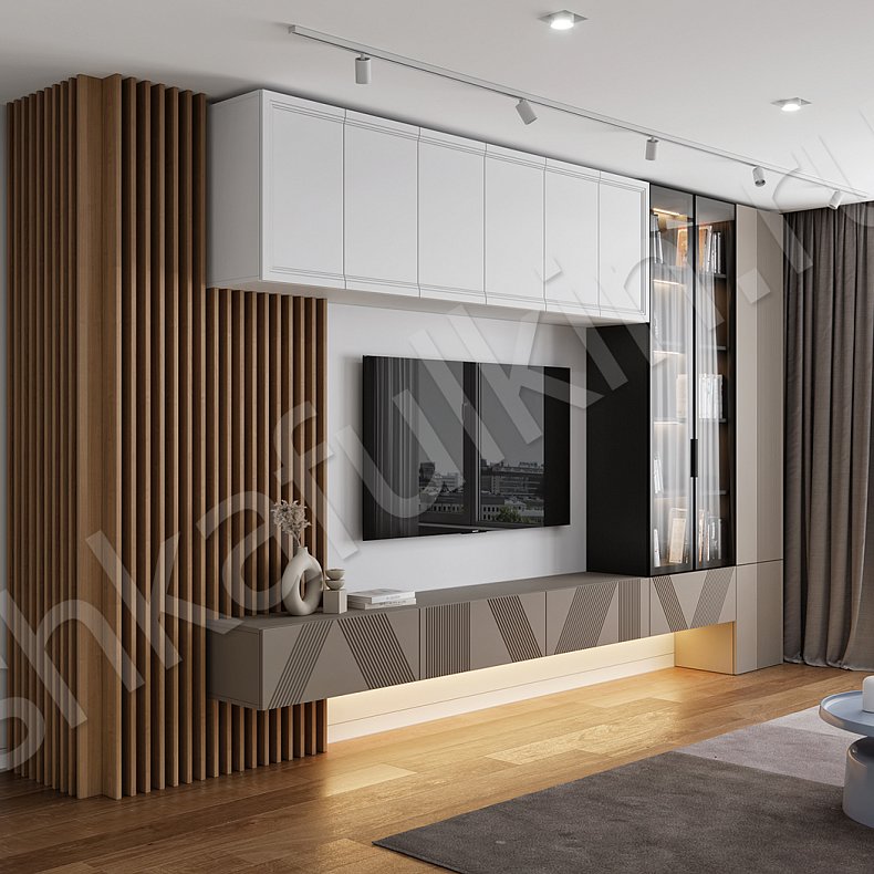 Изображение Стенка Клеопатра Черный Древесный Коричневый Светлые Темные Современный 3х створчатые Гостиная Для книг Для декора Под ТВ 5