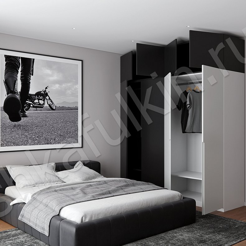 Изображение Распашной шкаф Миллер Белый Черный Серый Светлые Минимализм 4х створчатые Спальня Для вещей 7