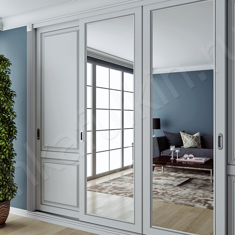 Шкаф-купе Монблан Белый Светлые Серый Классика 4х створчатые Спальня Для вещей 7