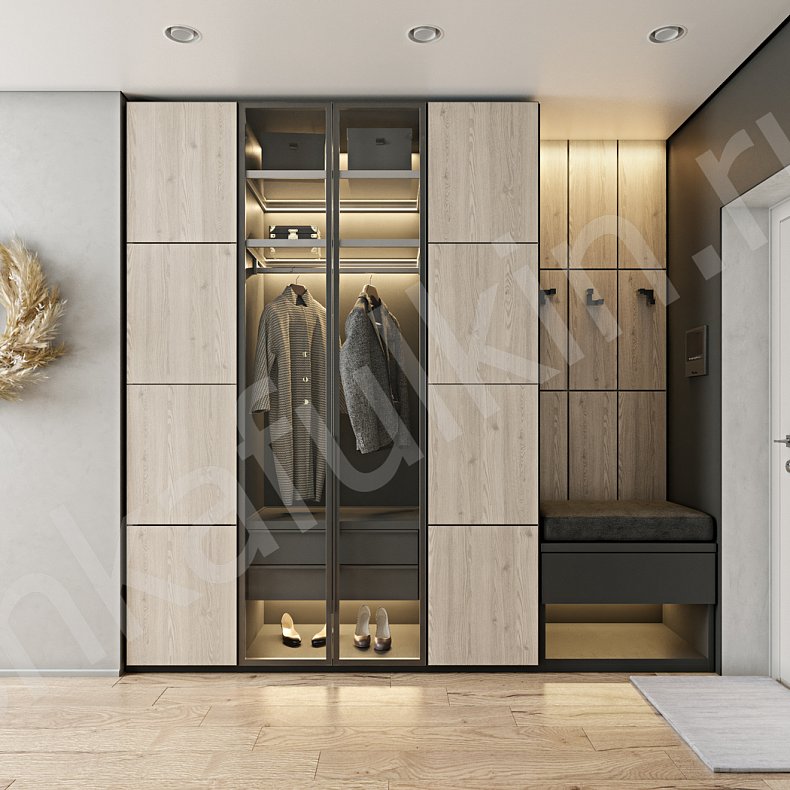 Изображение Прихожая Винченца Серый Светлые Древесный Минимализм 4х створчатые Прихожая Для вещей 1