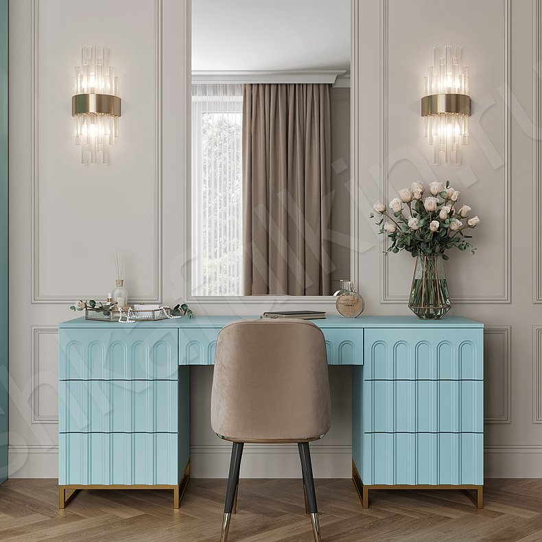 Изображение Гарнитур Командор Светлые Белый Цветной Синий Современный 6и створчатые Спальня Для белья Для декора Под ТВ Для вещей 12