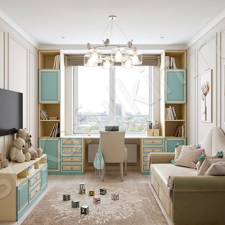 Изображение Детская Лора Белый Цветной Розовый Светлые Зеленый Классика 4х створчатые Детская Для книг Под ТВ Для вещей 16