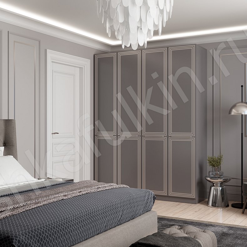 Корпусный распашной шкаф Грейсон Серый Светлые Модерн 4х створчатые Спальня Для вещей 4