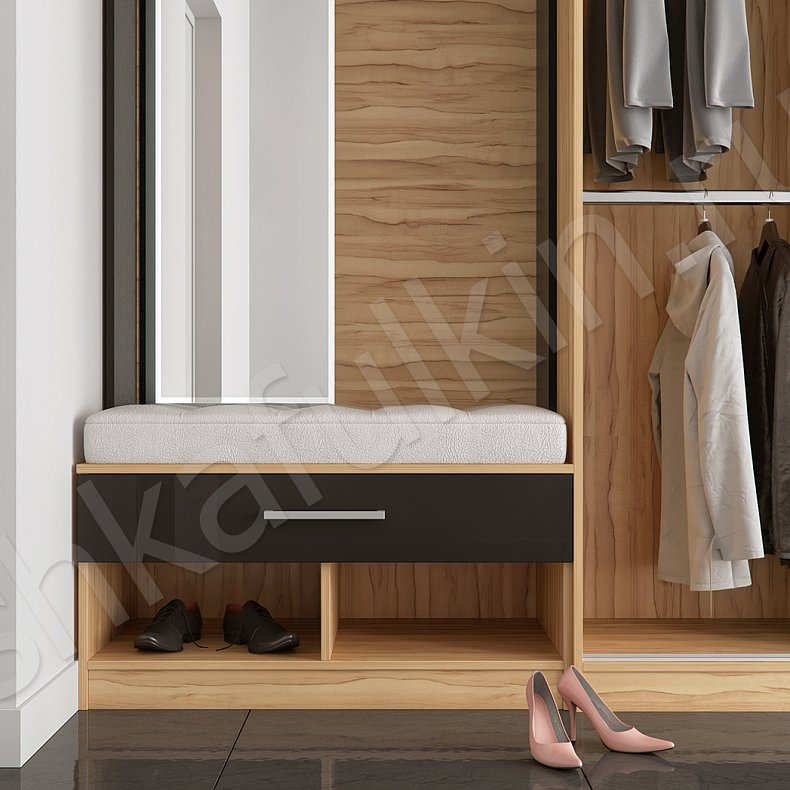 Изображение Прихожая Трио Черный Древесный Темные Минимализм 2х створчатые Прихожая Для вещей 3