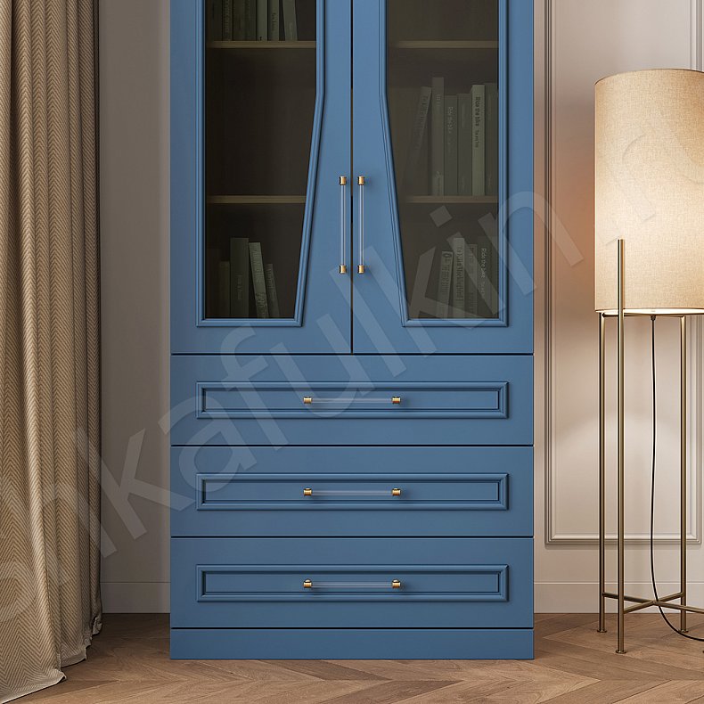 Шкаф Мерседес 2 двери Цветной Синий Темные Современный 2х створчатые Гостиная Для книг Для декора 2