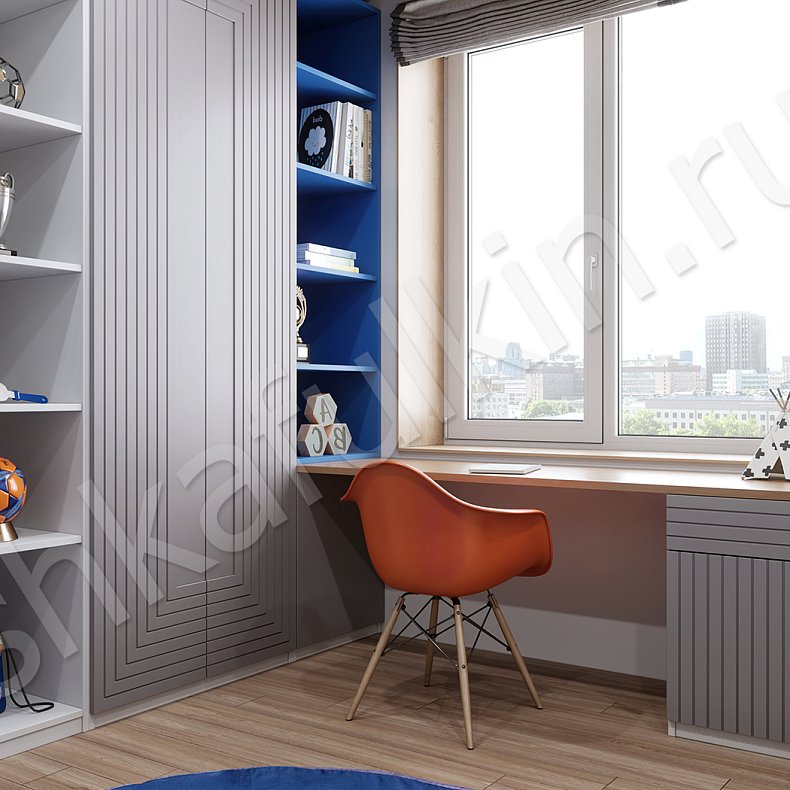 Изображение Детская Максимус Цветной Древесный Серый Синий Светлые Зеленый Минимализм 4х створчатые Детская Для книг Для декора Для вещей 8