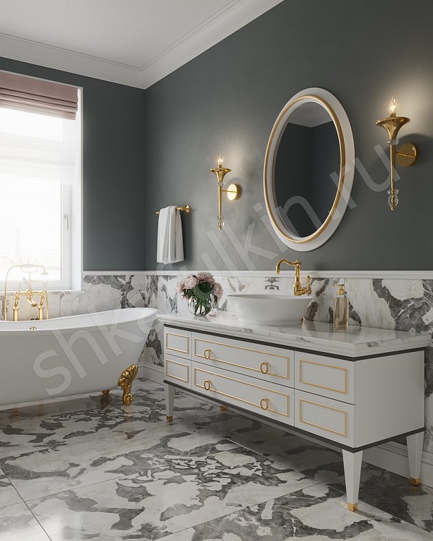 Тумба в ванную Вицента Светлые Коричневый Белый Неоклассика   Для вещей 5