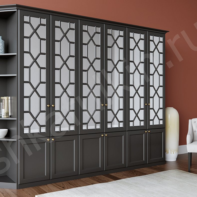 Изображение Корпусный шкаф Смит Белый Черный Светлые Темные Неоклассика 6и створчатые Гостиная Для книг Для вещей 1