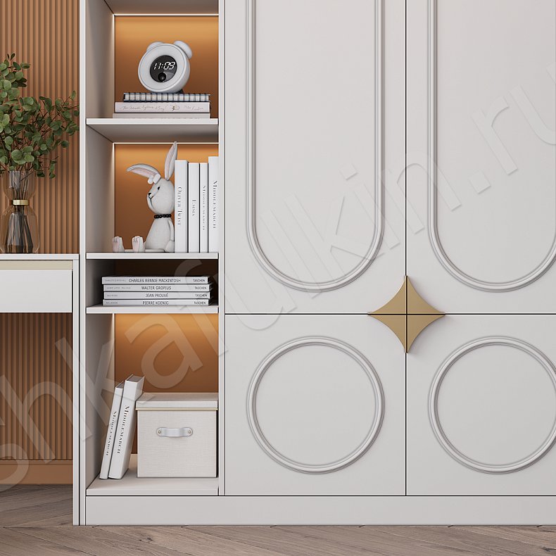 Изображение Детская Вивиан Белый Неоклассика 2х створчатые Детская Для вещей Для книг 3