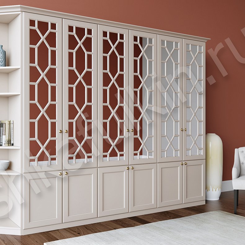 Изображение Корпусный шкаф Смит Белый Черный Светлые Темные Неоклассика 6и створчатые Гостиная Для книг Для вещей 2