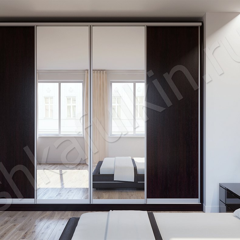 Корпусный шкаф-купе Хит Темные Венге Коричневый Минимализм 4х створчатые Спальня Для вещей 1