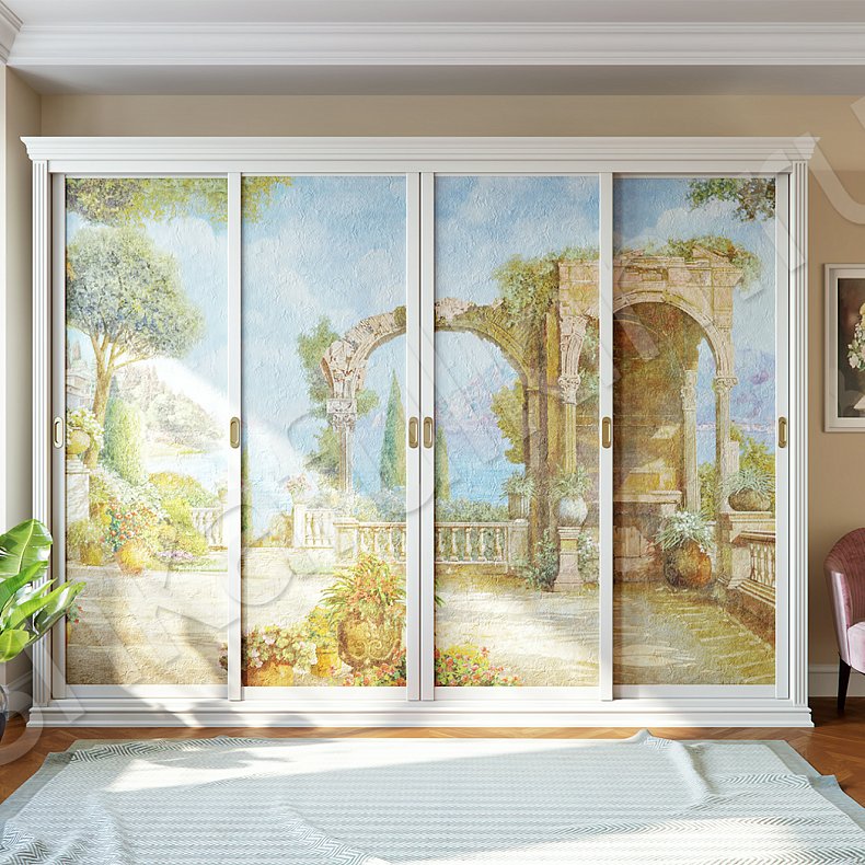 Изображение Корпусный шкаф-купе Одиссей Светлые Цветной Белый Классика 4х створчатые Гостиная Для вещей 1