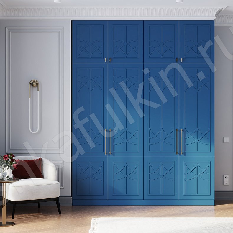 Шкаф Стефани Синий Неоклассика 4х створчатые Гостиная Для вещей 1