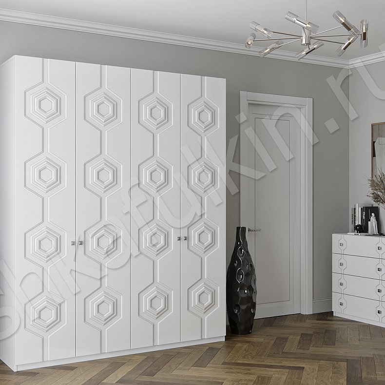 Гарнитур Тонго Белый Светлые Современный 4х створчатые Спальня Для белья Для вещей