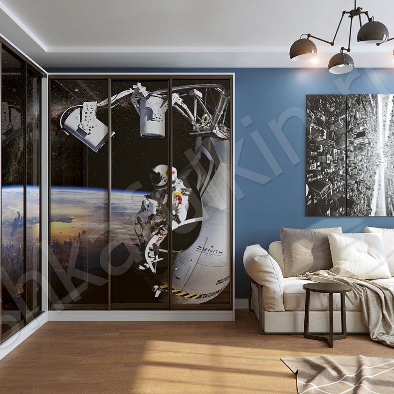 Изображение Угловой шкаф-купе Космос Темные Цветной Современный 6и створчатые Гостиная Для вещей 1