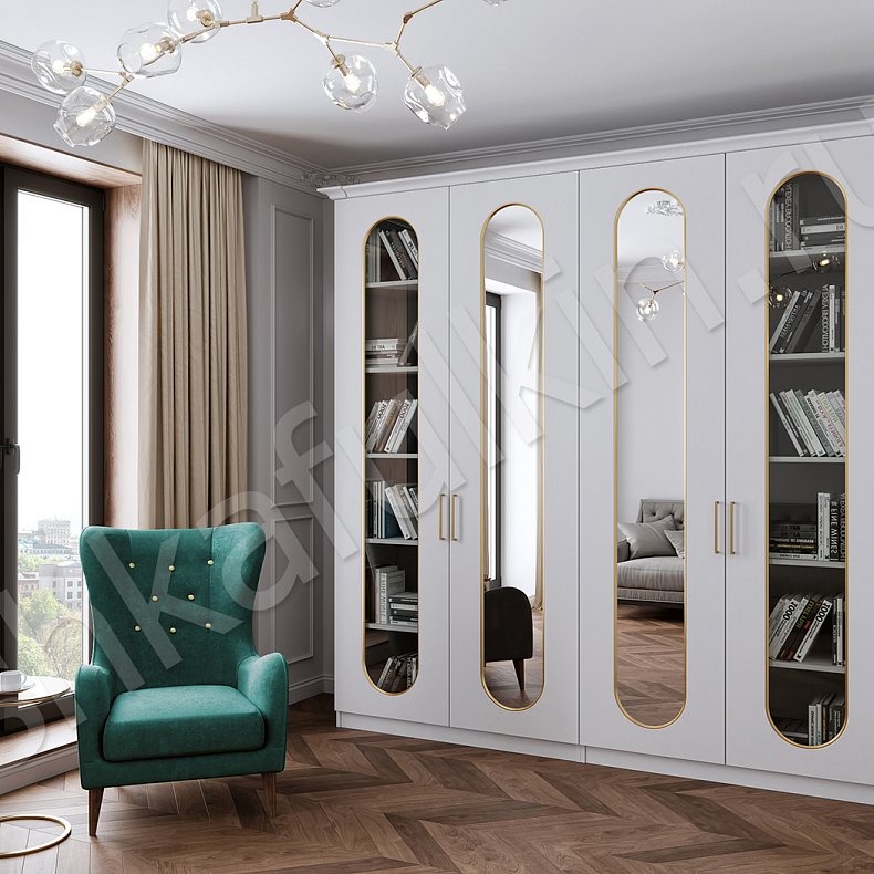 Изображение Шкаф Скарлетт Белый Золото Светлые Неоклассика 4х створчатые Детская Для вещей 2