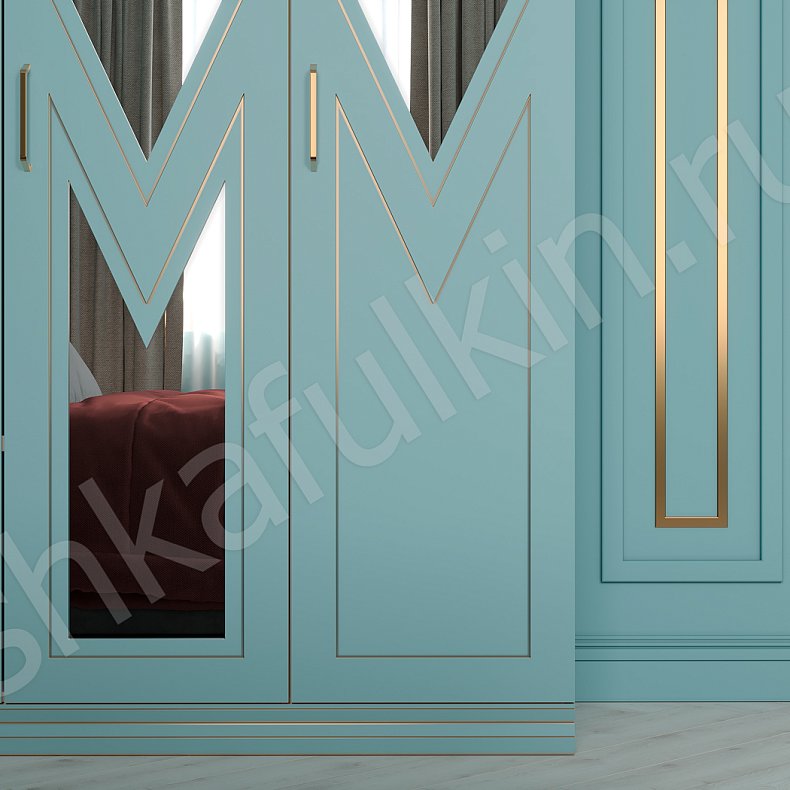 Изображение Шкаф Синема Белый Цветной Синий Светлые Современный 4х створчатые Спальня Для вещей 5