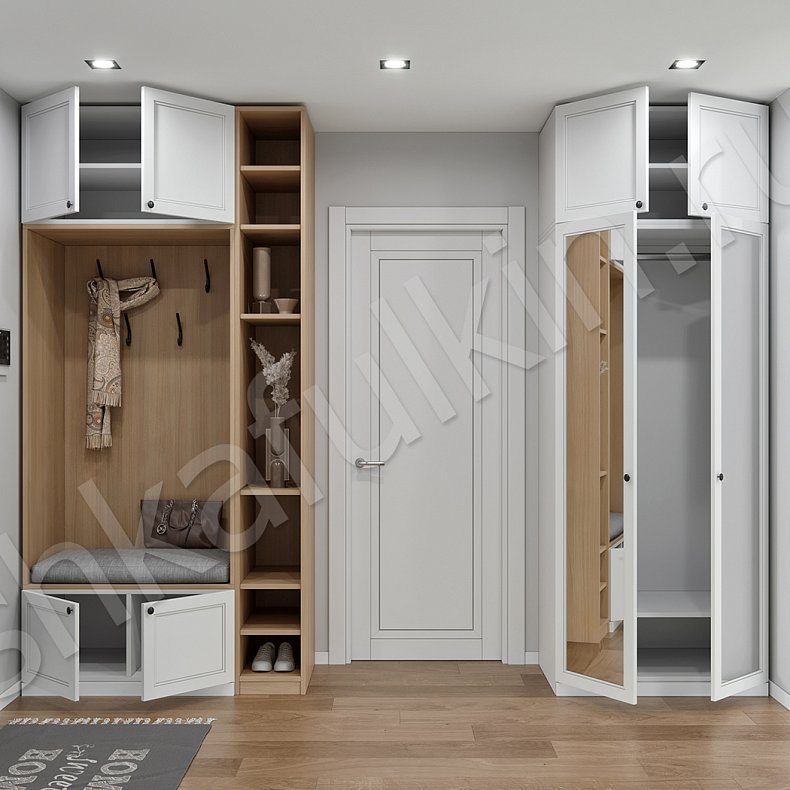 Прихожая Хюгге Белый Древесный Светлые Скандинавский 4х створчатые Прихожая Для вещей 10