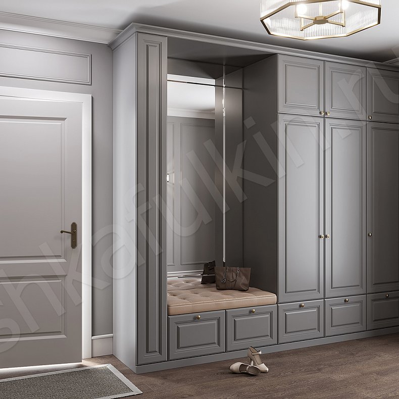 Изображение Прихожая Гамильтон Белый Светлые Серый Классика 3х створчатые Прихожая Для вещей 2