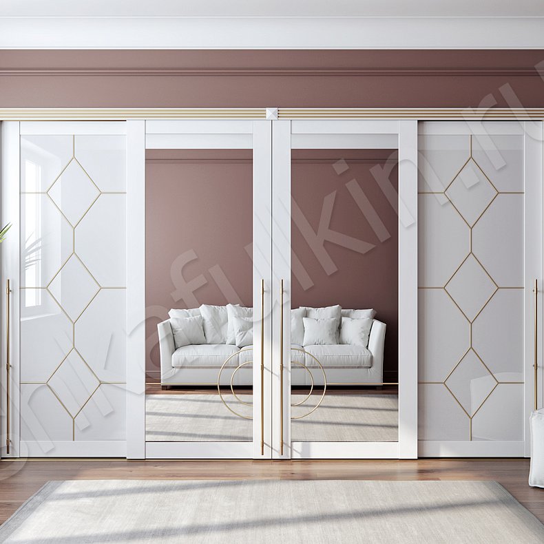 Встроенный шкаф-купе Диана Белый Золото Классика 4х створчатые Спальня Для вещей 1