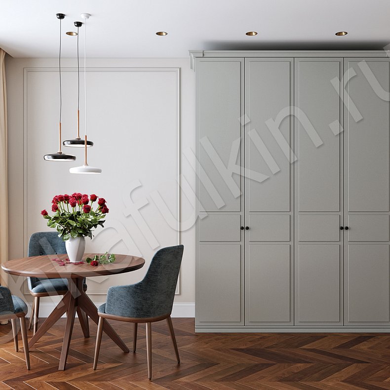 Шкаф Норманд Белый Светлые Серый Скандинавский 4х створчатые Гостиная Для вещей 3