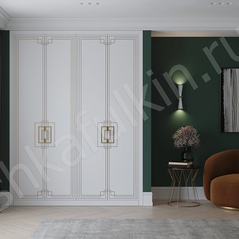 Встроенный шкаф Метрополитан с патиной Белый Золото Светлые Неоклассика 4х створчатые Гостиная Для вещей 1