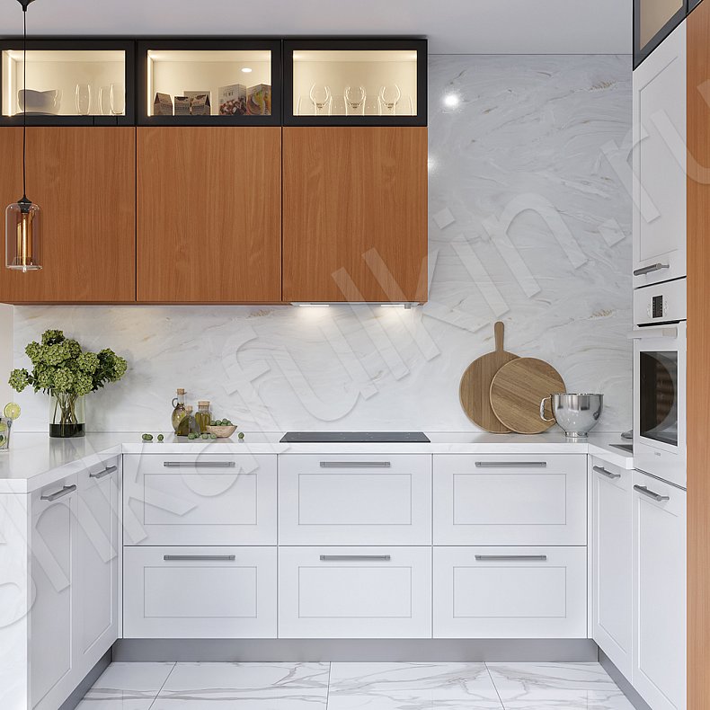 Изображение Кухня Аркобалена Светлые Белый Цветной Древесный Неоклассика Для декора Для посуды 3