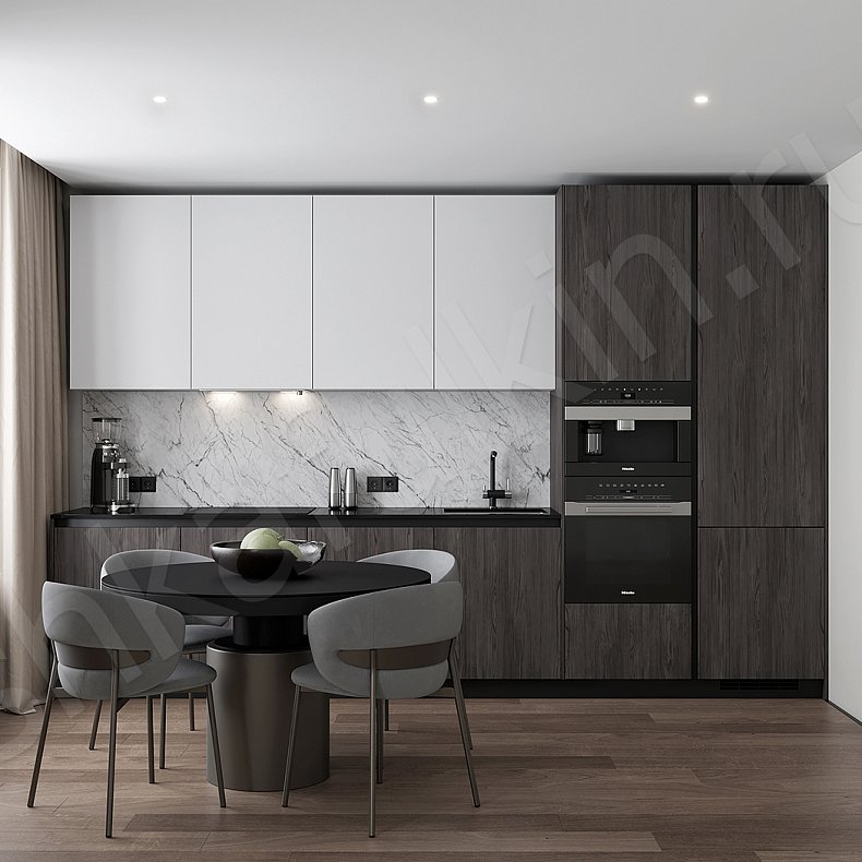 Изображение Кухня Милокки Темные Древесный Белый Современный Для посуды 1