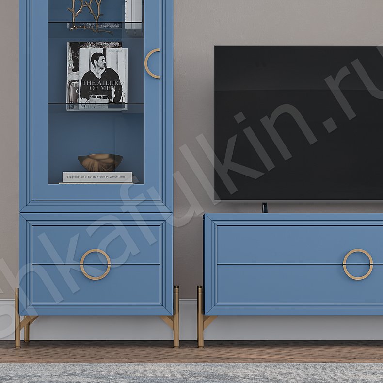 Изображение Стенка Маркиза Зеленый Светлые Синий Коричневый Цветной Белый Неоклассика 2х створчатые Гостиная Под ТВ Для декора Для книг 10