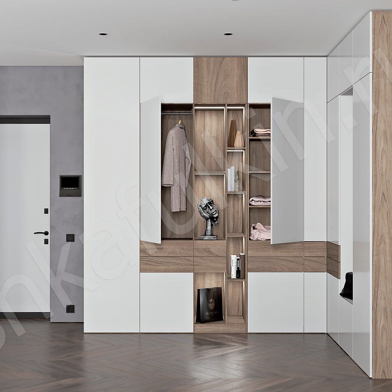 Шкаф Марвин Белый Коричневый Светлые Современный 4х створчатые Коридор Для книг Для декора Для вещей 2