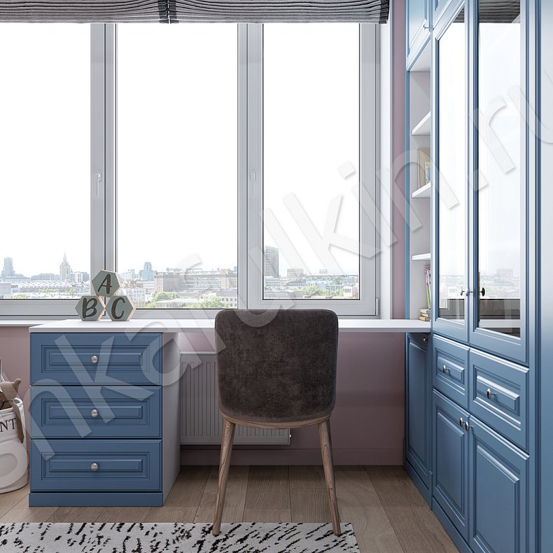 Изображение Мебель в детскую Фелиция Белый Цветной Синий Светлые Классика 4х створчатые Детская Для книг Для декора Для вещей 5