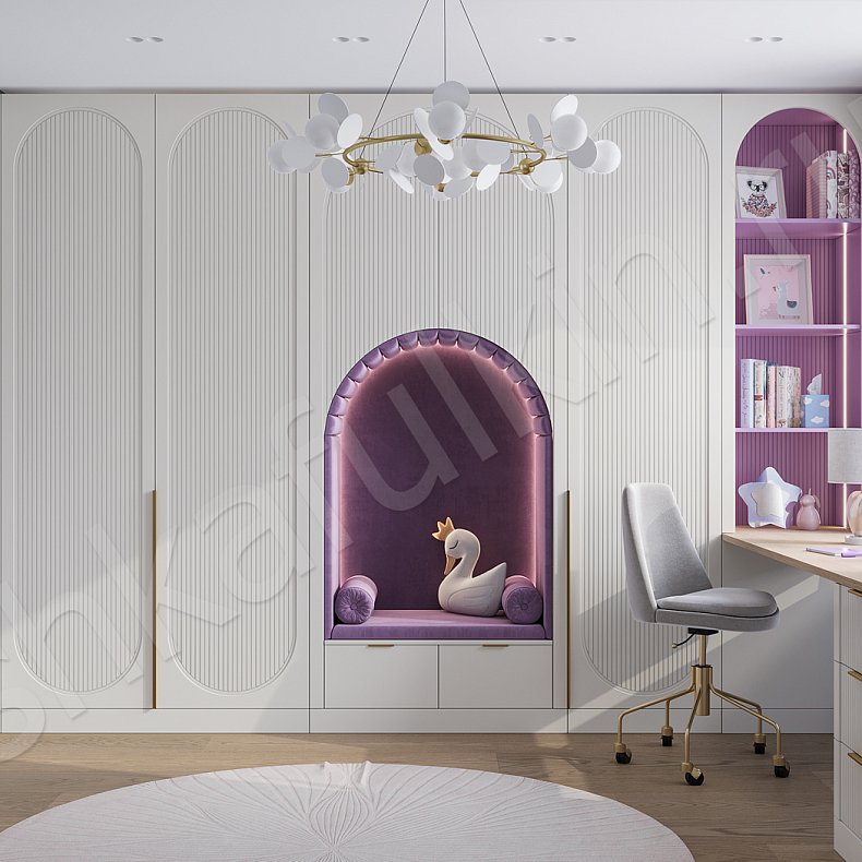 Изображение Гарнитур Скаволлини Светлые Розовый Белый Современный 3х створчатые Детская Для вещей Для декора Для книг Для белья 2