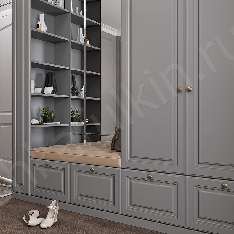 Изображение Прихожая Гамильтон Белый Светлые Серый Классика 3х створчатые Прихожая Для вещей 6