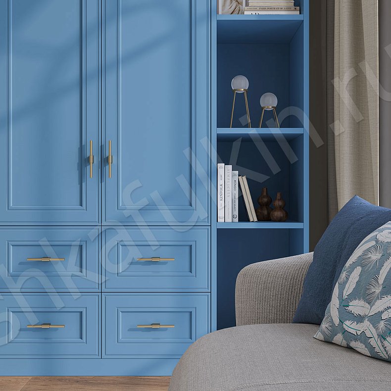 Шкаф Параиба Цветной Синий Светлые Классика 4х створчатые Гостиная Для книг Для декора Для вещей 5
