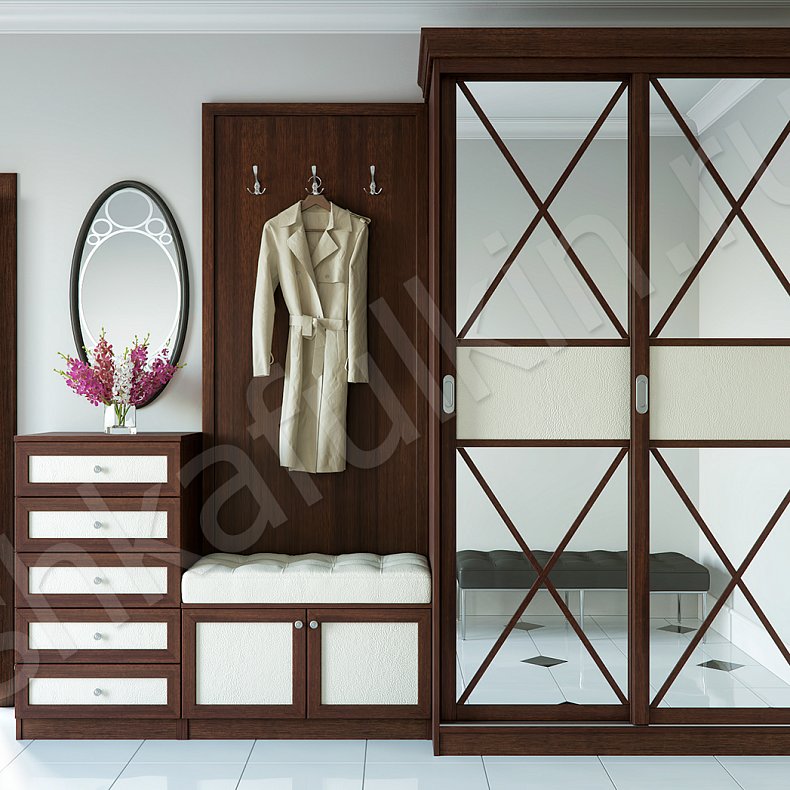 Прихожая Каппучино Древесный Темные Классика 2х створчатые Коридор Для вещей 1