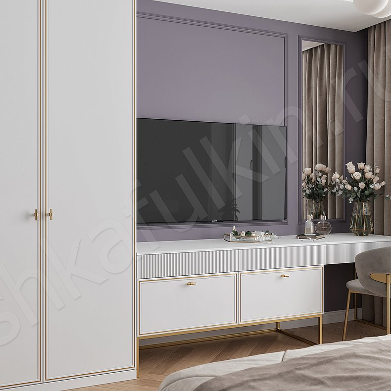 Изображение Гарнитур Минор Белый Светлые Неоклассика 2х створчатые Спальня Для белья Для декора Под ТВ 5