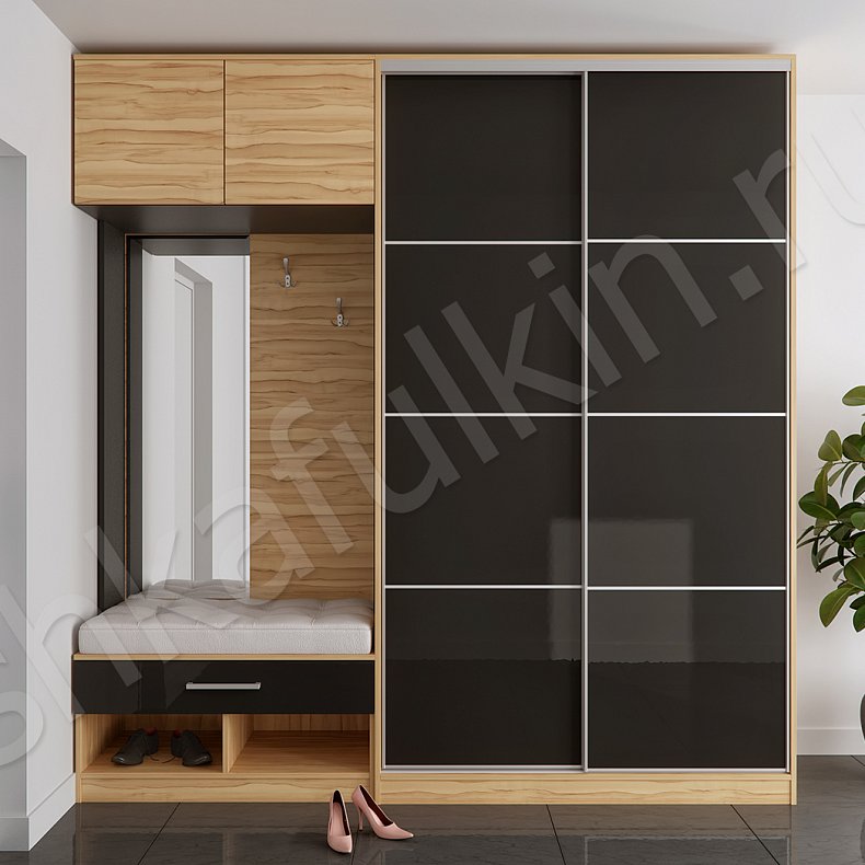 Прихожая Трио Черный Древесный Темные Минимализм 2х створчатые Прихожая Для вещей