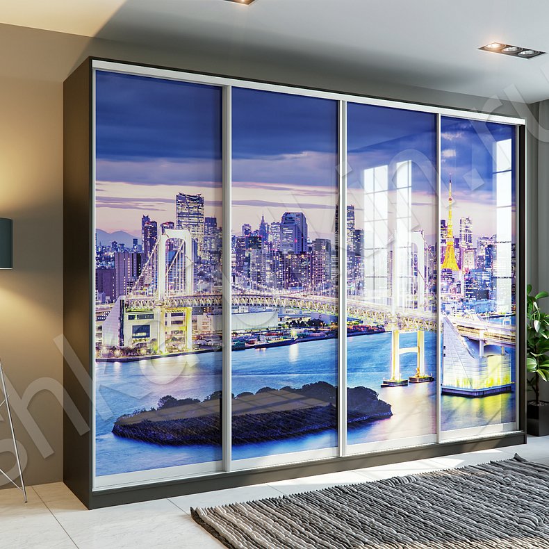 Корпусный шкаф-купе Сити Светлые Цветной Модерн 4х створчатые Гостиная Для вещей